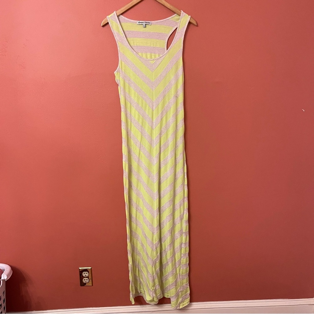 Neon Yellow and Gray Striped Maxi Dress